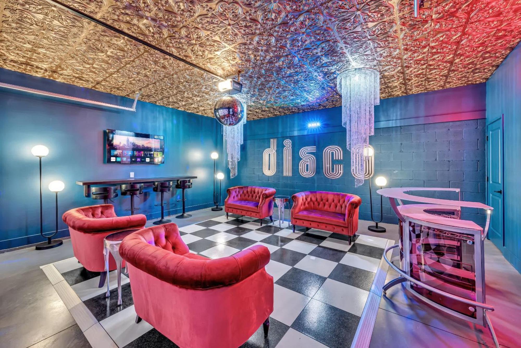 Disco Themed Hot Tub & Rooftop Decks In
